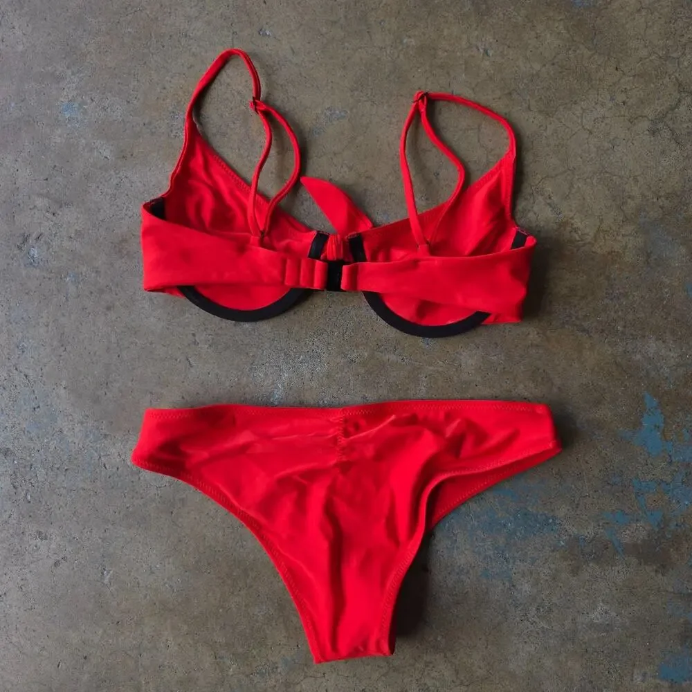 Blackbough Swim Red Bikini Size S Cheeky Bottoms Underwire Top Swimsuit - Picture 10 of 10